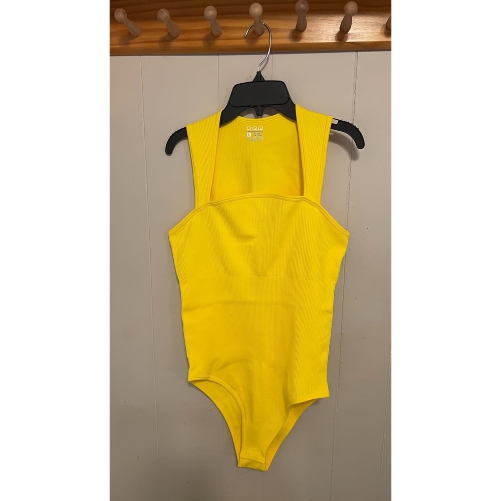 OQQ Yellow Ribbed Bodysuit